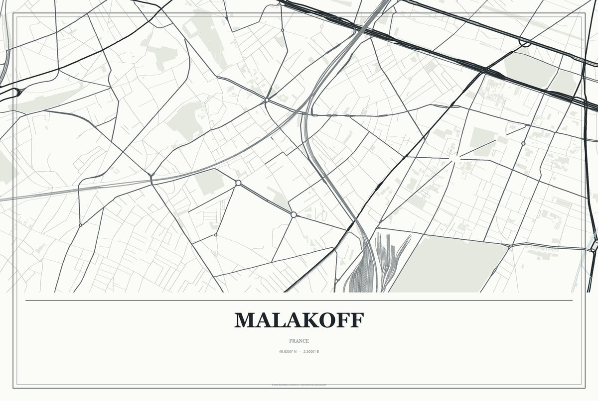Malakoff, France City Map Aluminum Sign in Gallery Air style