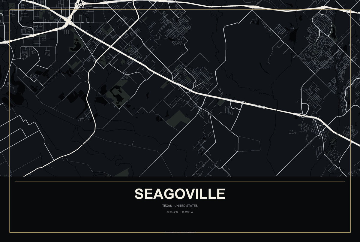 Seagoville, Texas City Map Aluminum Sign in Metropolitan Noir style