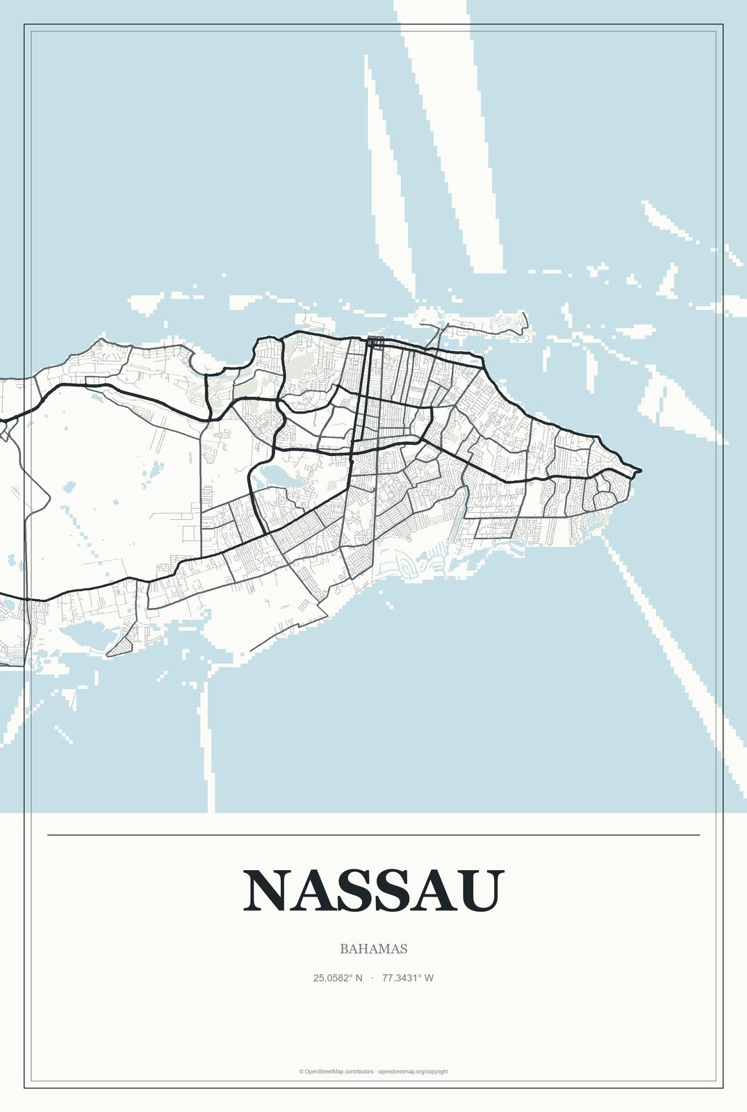 Nassau, Bahamas City Map Aluminum Sign in Gallery Air style