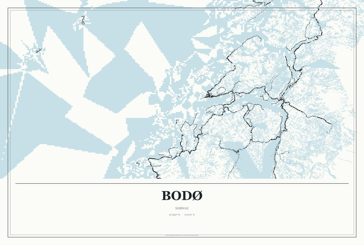 Bodø, Norway City Map Aluminum Sign in Gallery Air style