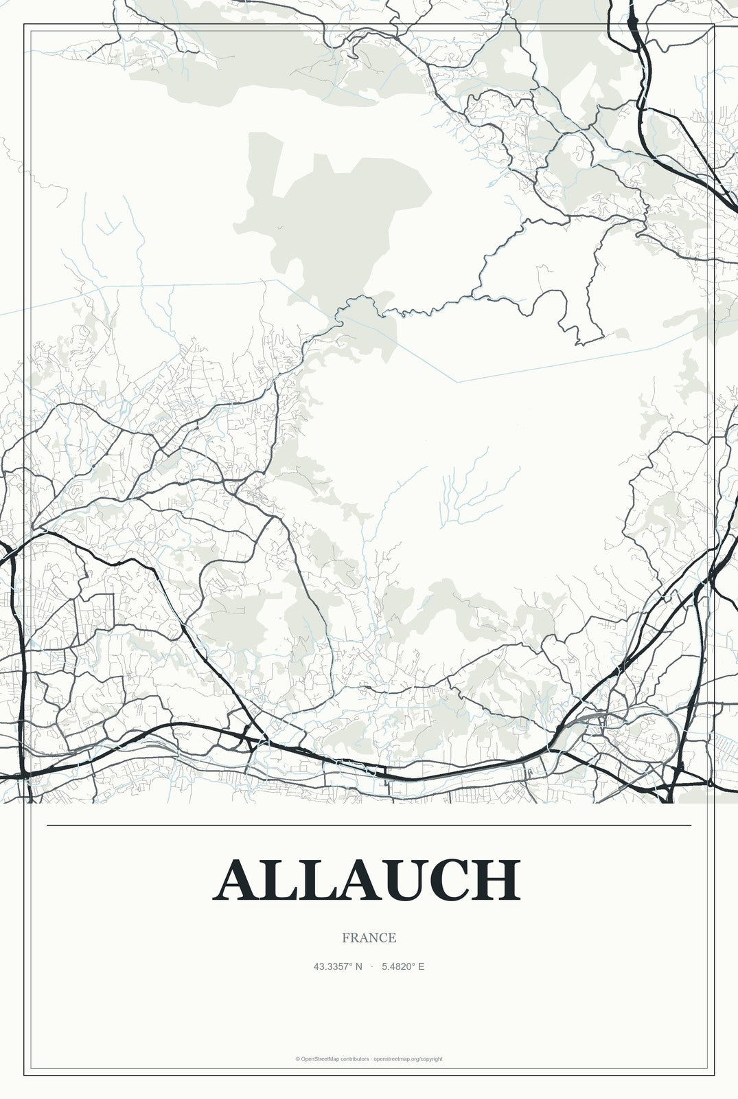 Allauch, France City Map Aluminum Sign in Gallery Air style