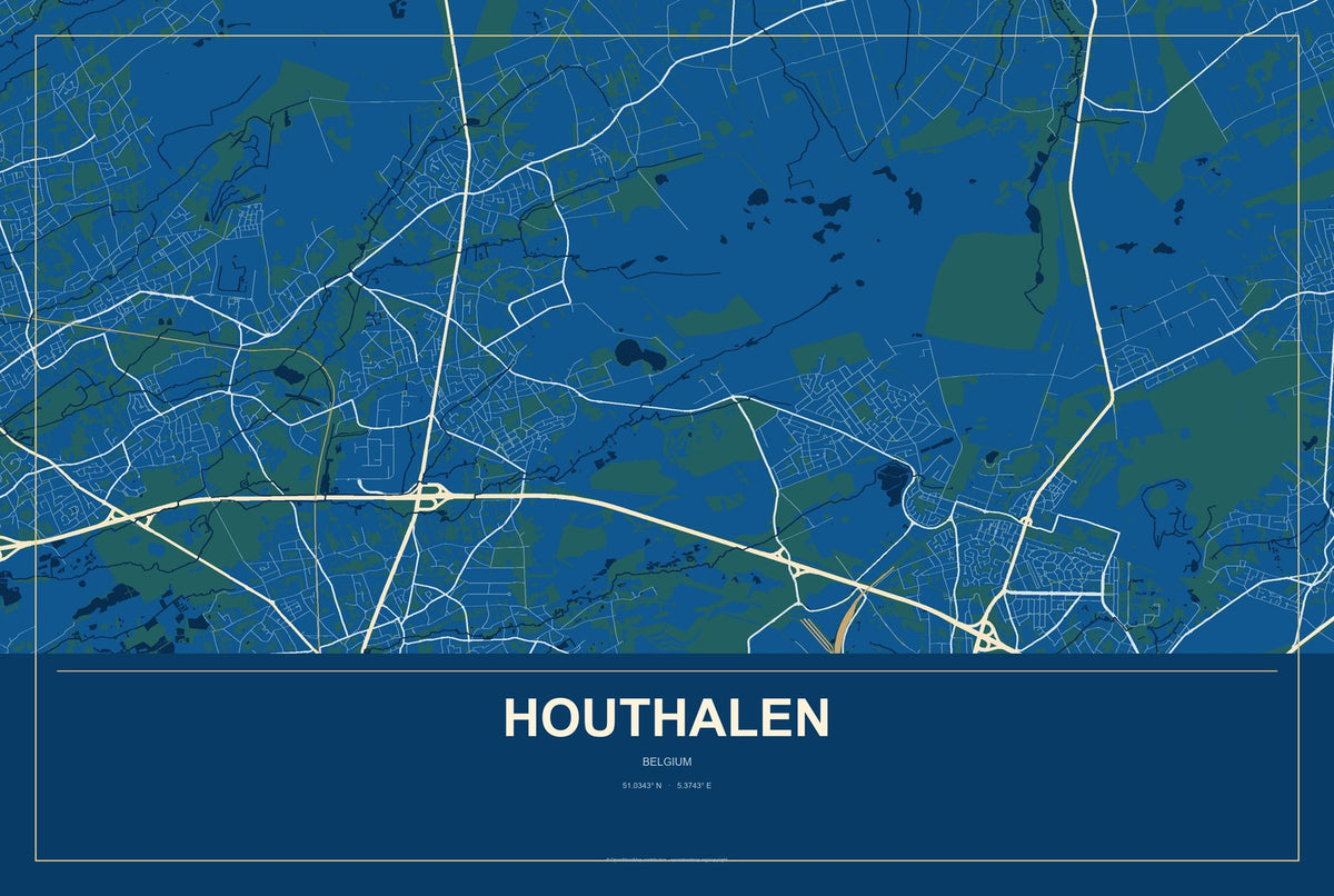 Houthalen, Belgium City Map Aluminum Sign in Harbor Cobalt style