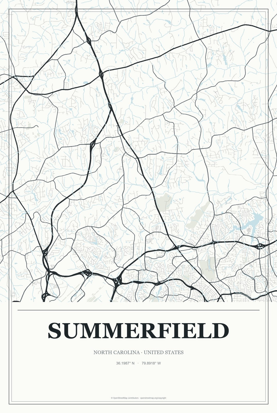 Summerfield, North Carolina City Map Aluminum Sign in Gallery Air style