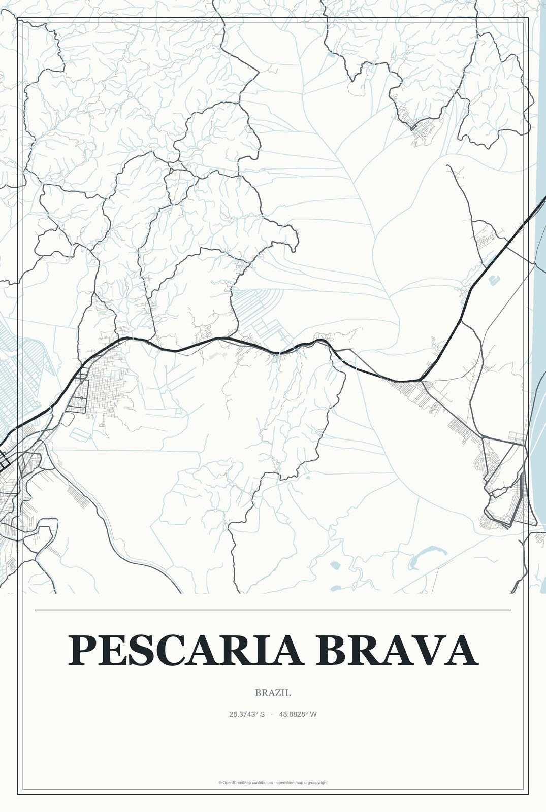 Pescaria Brava, Brazil City Map Aluminum Sign in Gallery Air style