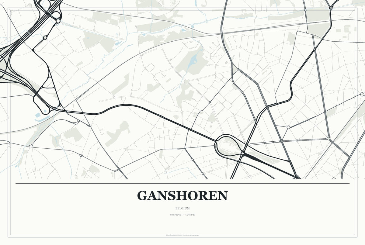 Ganshoren, Belgium City Map Aluminum Sign in Gallery Air style