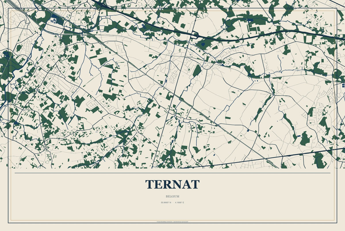 Ternat, Belgium City Map Aluminum Sign in Coastal Cutout style