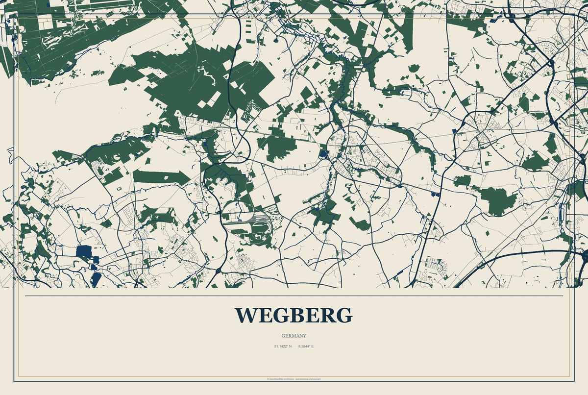 Wegberg, Germany City Map Aluminum Sign in Coastal Cutout style