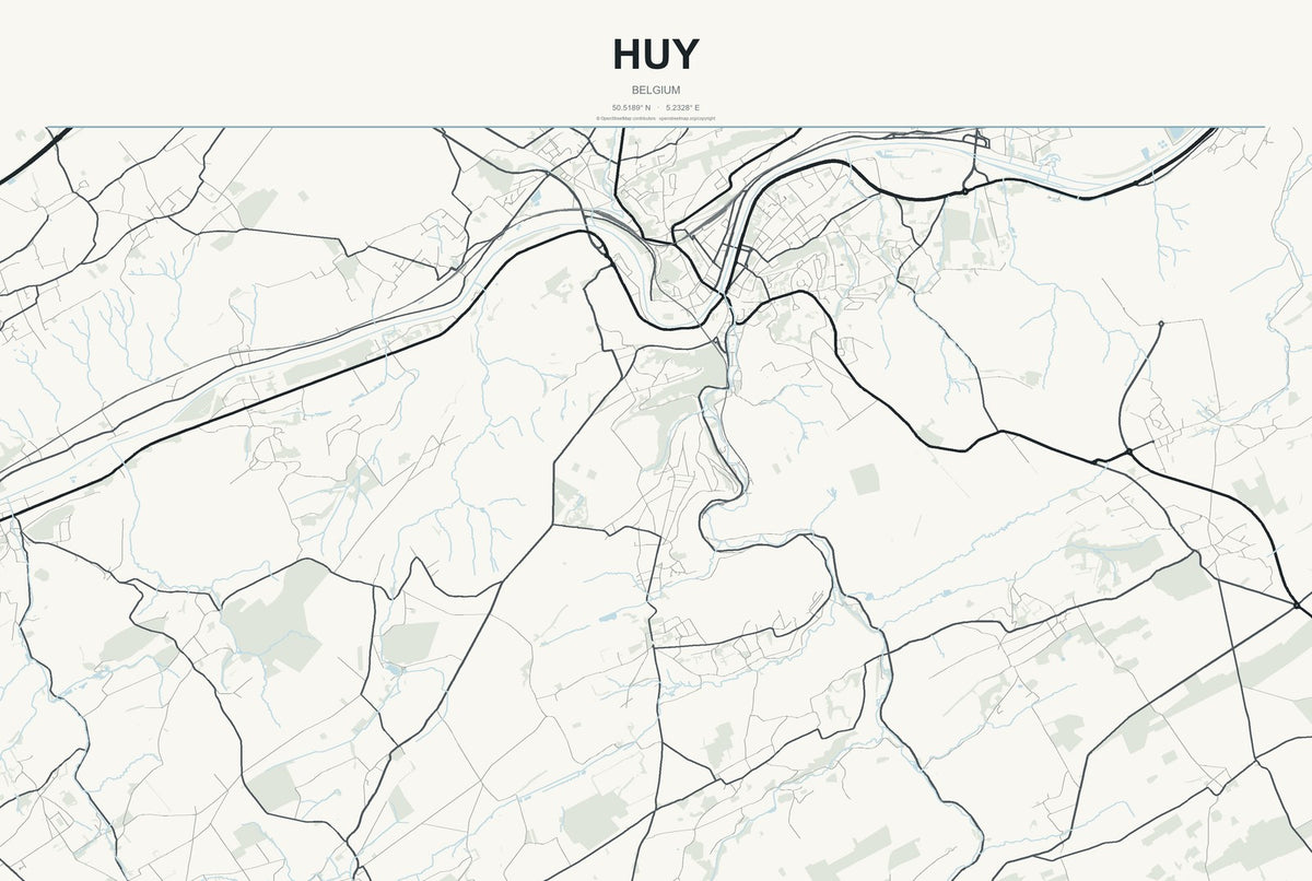 Huy, Belgium City Map Aluminum Sign in Headline Atlas style