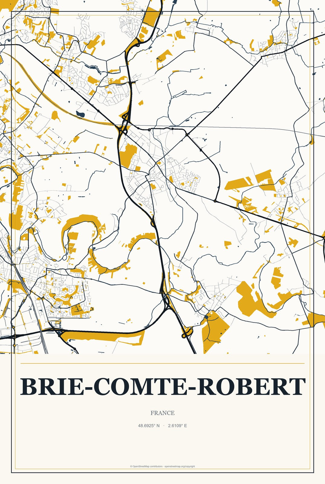 Brie-Comte-Robert, France City Map Aluminum Sign in Citrine Modern style