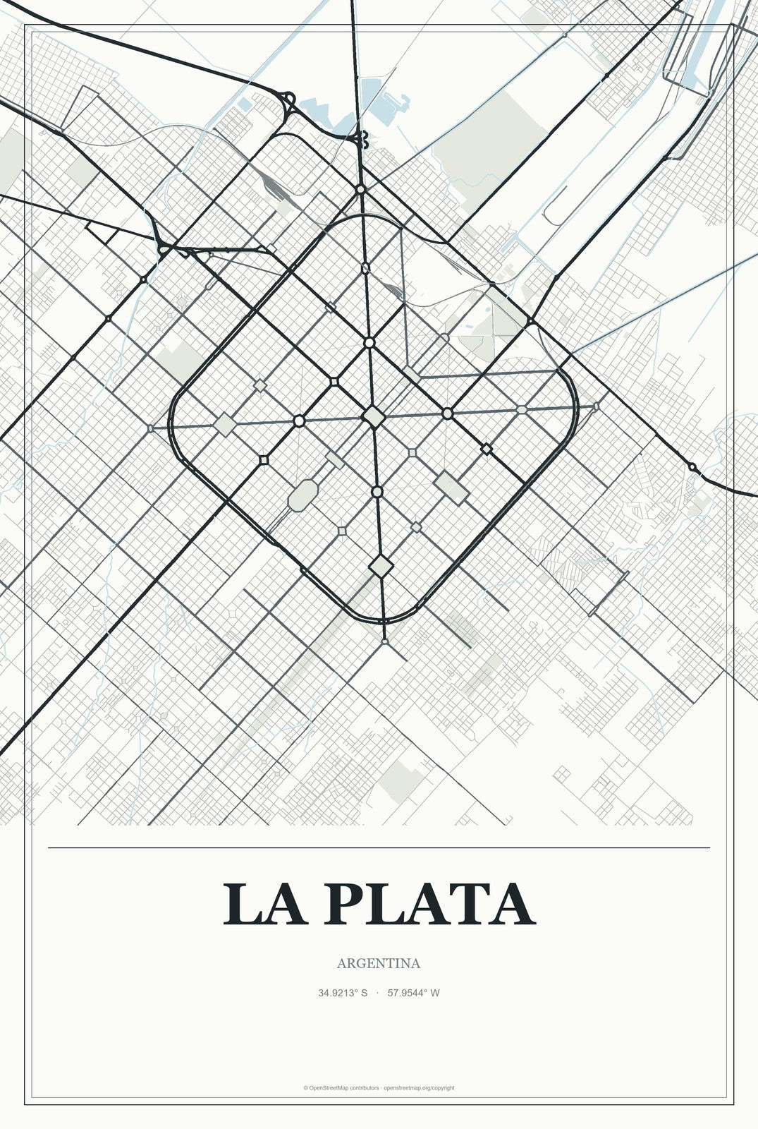 La Plata, Argentina City Map Aluminum Sign in Gallery Air style