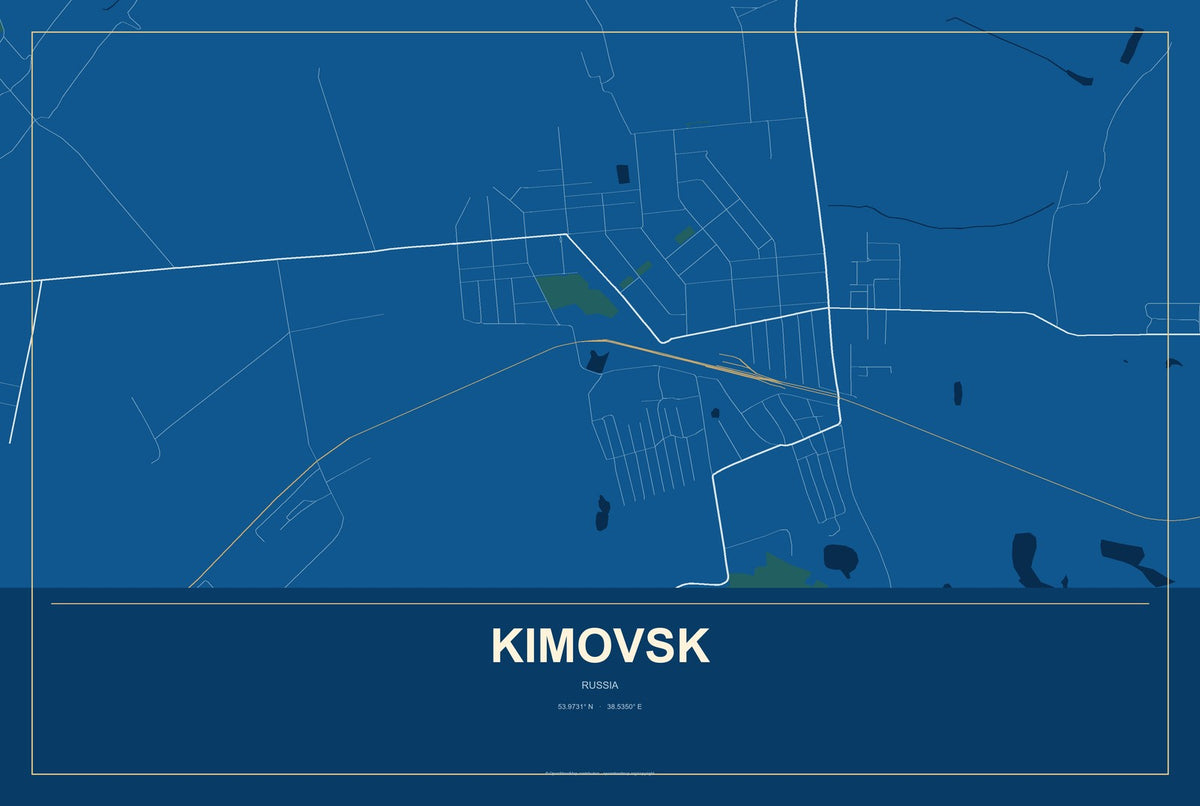 Kimovsk, Russia City Map Aluminum Sign in Harbor Cobalt style