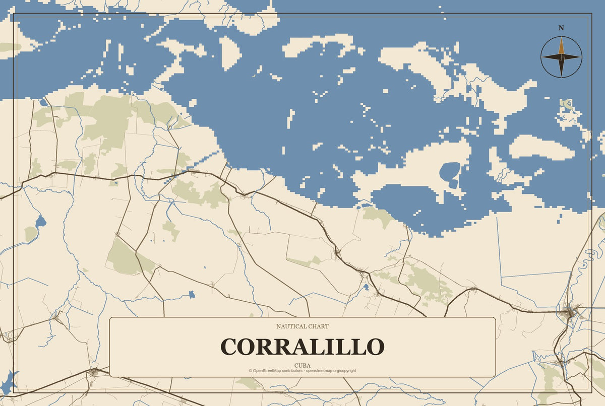 Corralillo, Cuba City Map Aluminum Sign in Heritage Nautical style