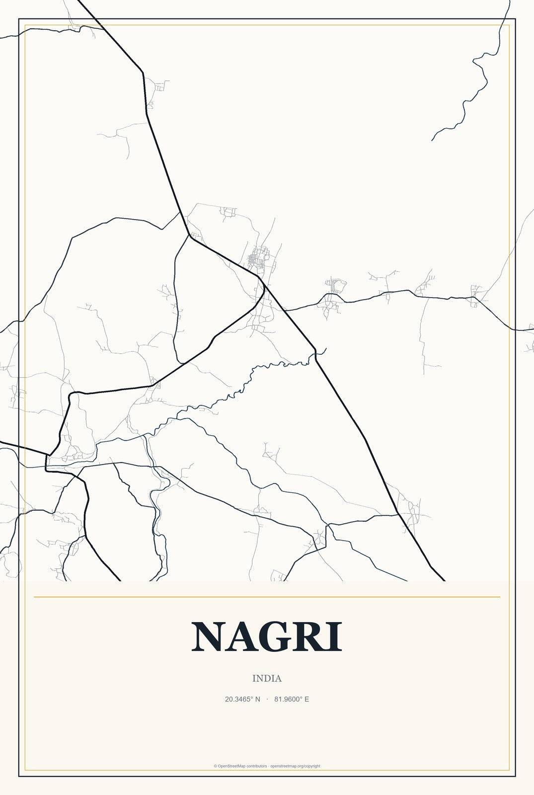 Nagri, India City Map Aluminum Sign in Citrine Modern style