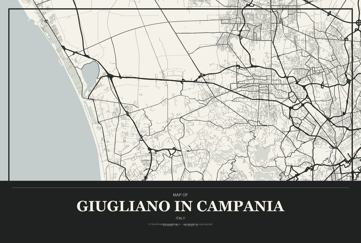 Giugliano in Campania, Italy City Map Aluminum Sign in Museum Plaque style