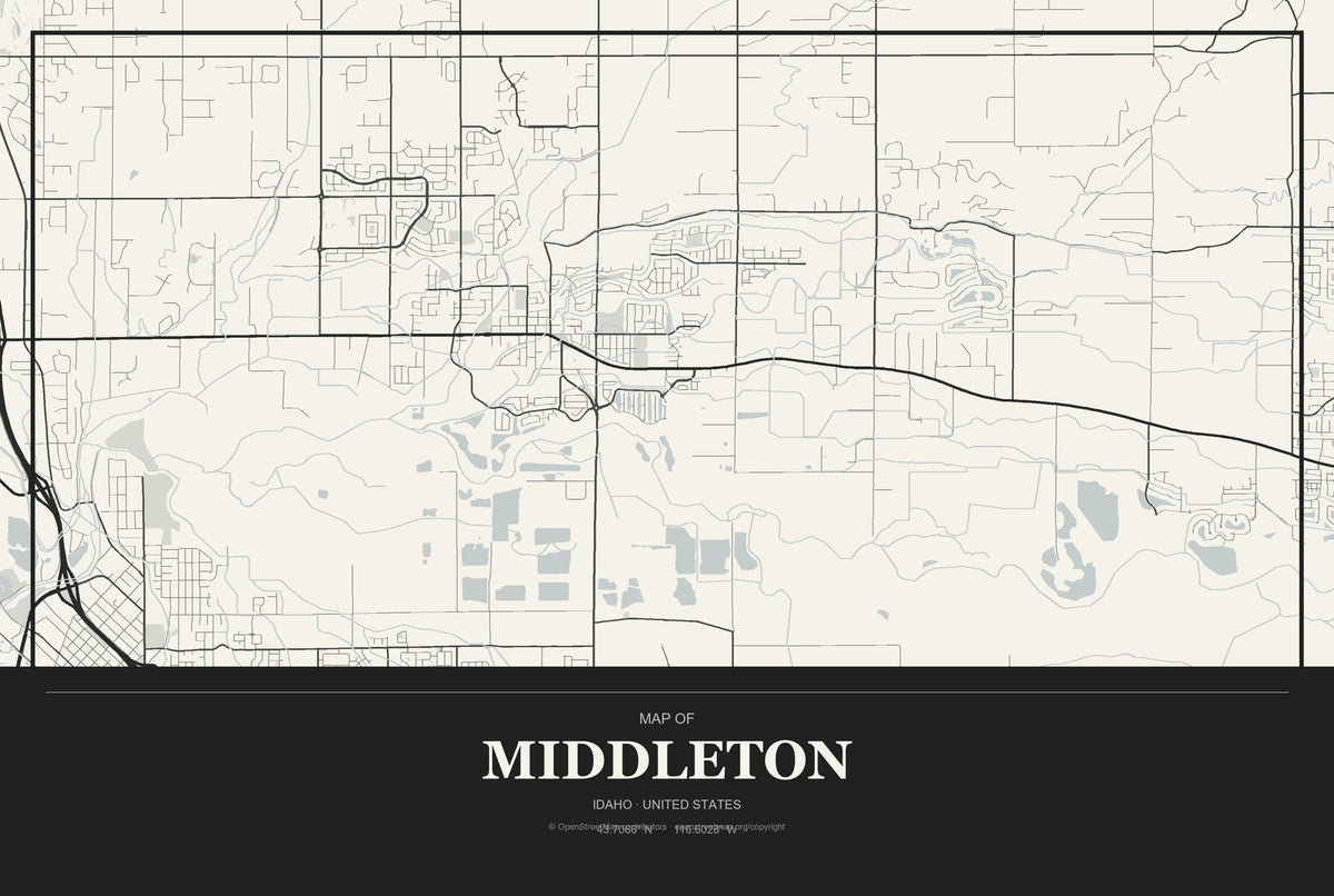 Middleton, Idaho City Map Aluminum Sign in Museum Plaque style