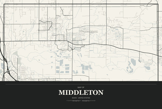 Middleton, Idaho City Map Aluminum Sign in Museum Plaque style