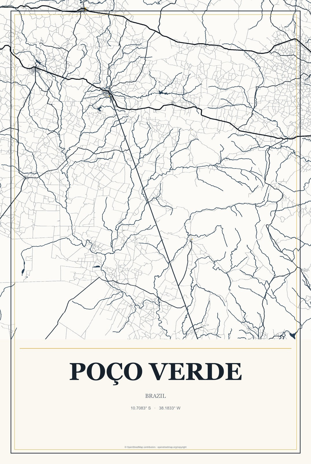 Poço Verde, Brazil City Map Aluminum Sign in Citrine Modern style