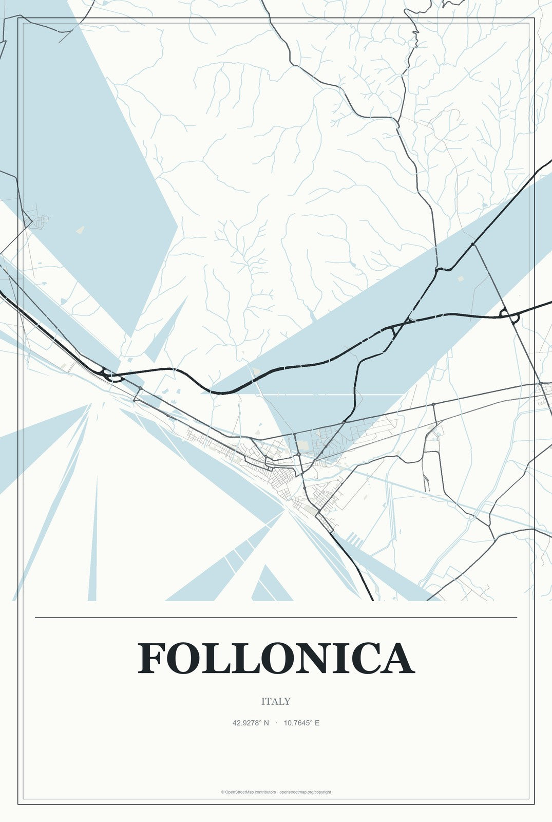 Follonica, Italy City Map Aluminum Sign in Gallery Air style