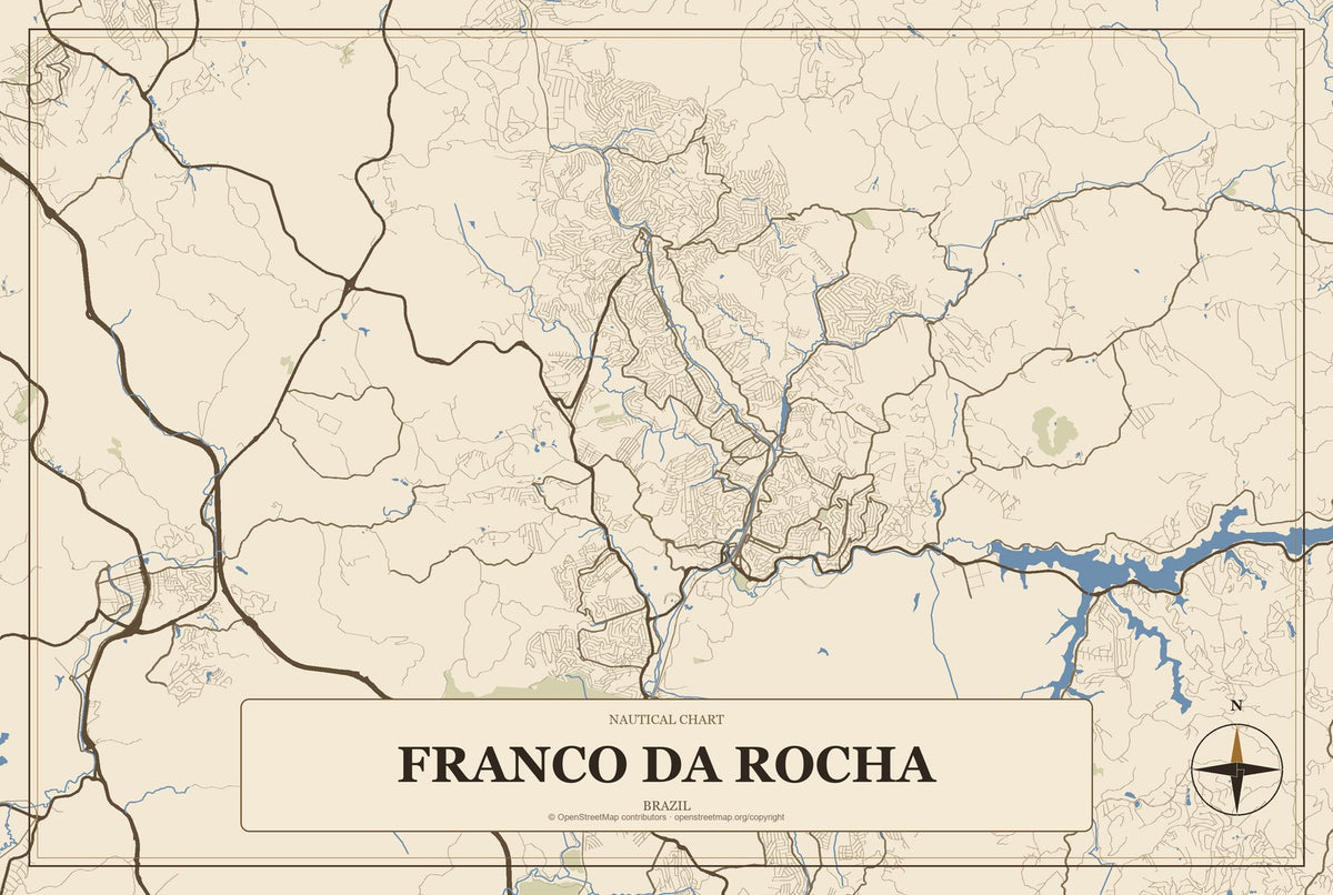 Franco da Rocha, Brazil City Map Aluminum Sign in Heritage Nautical style