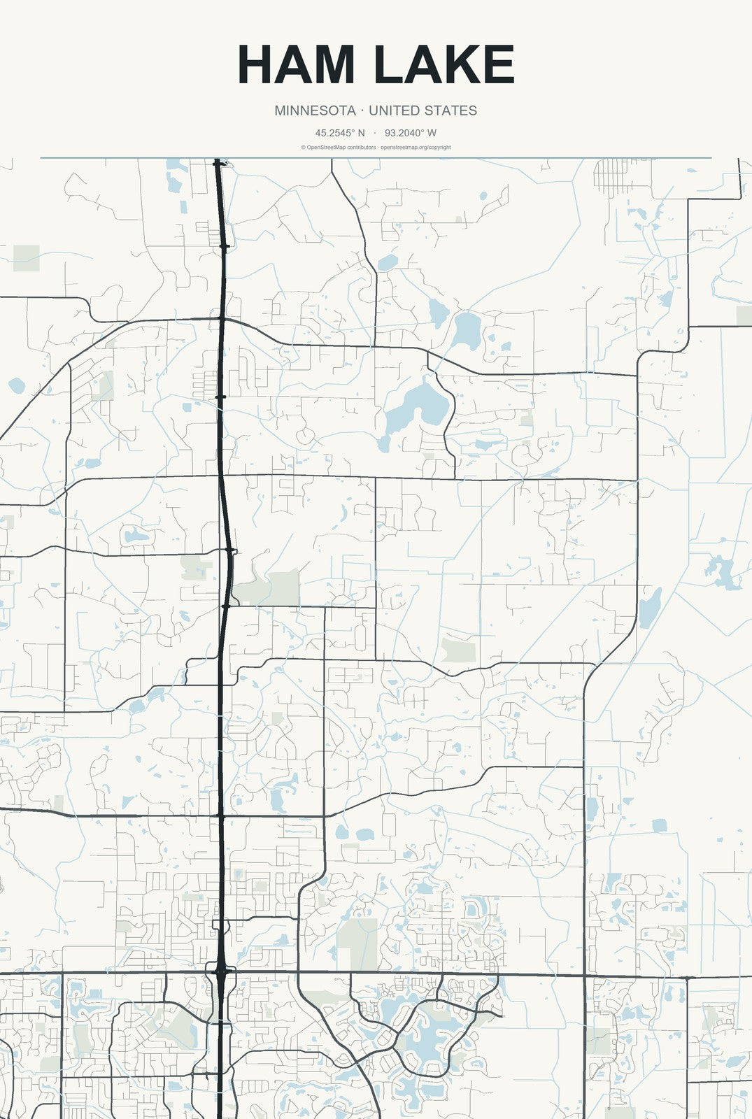Ham Lake, Minnesota City Map Aluminum Sign in Headline Atlas style
