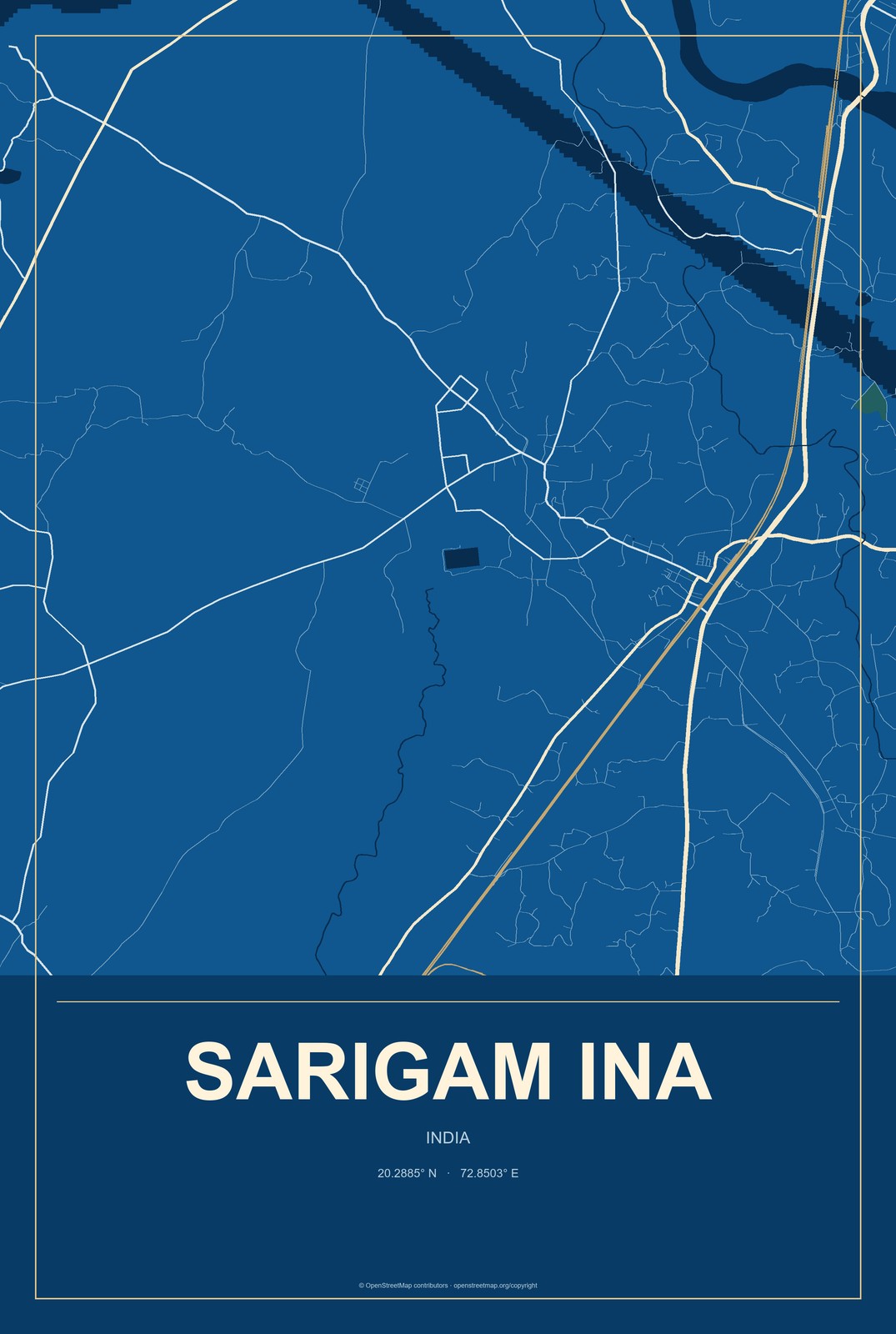 Sarigam INA, India City Map Aluminum Sign in Harbor Cobalt style