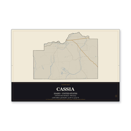 Cassia County, Idaho Map Aluminum Sign in Museum Plaque style