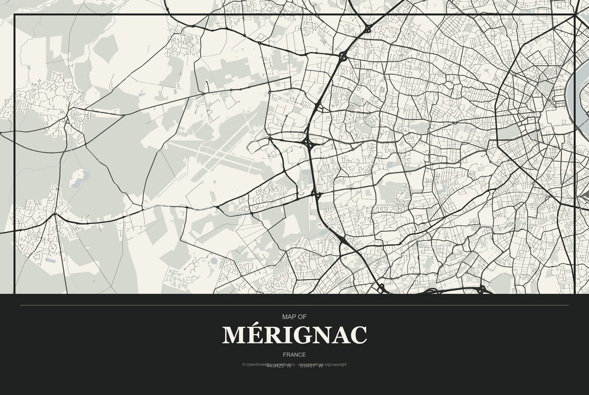 Mérignac, France City Map Aluminum Sign in Museum Plaque style