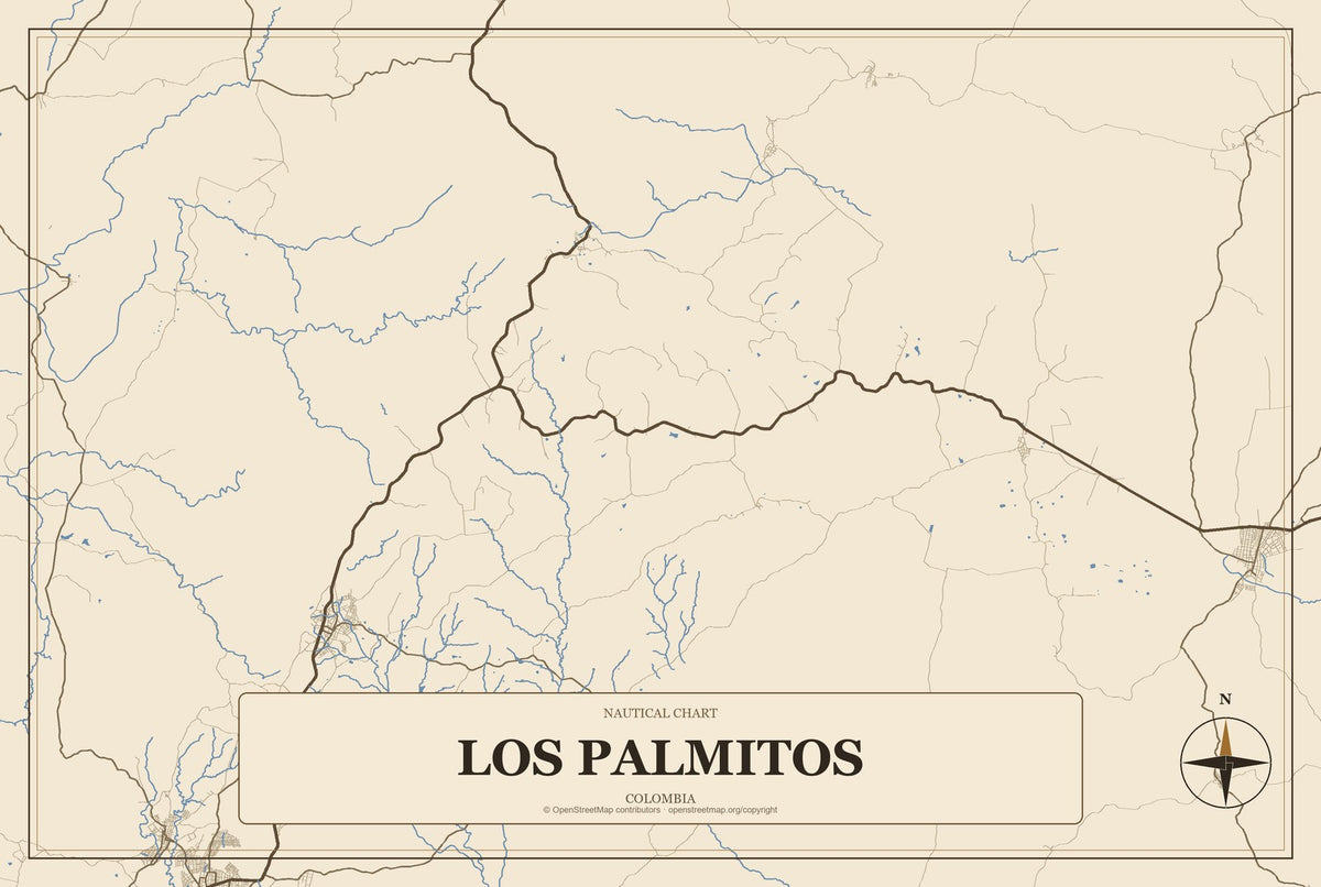 Los Palmitos, Colombia City Map Aluminum Sign in Heritage Nautical style