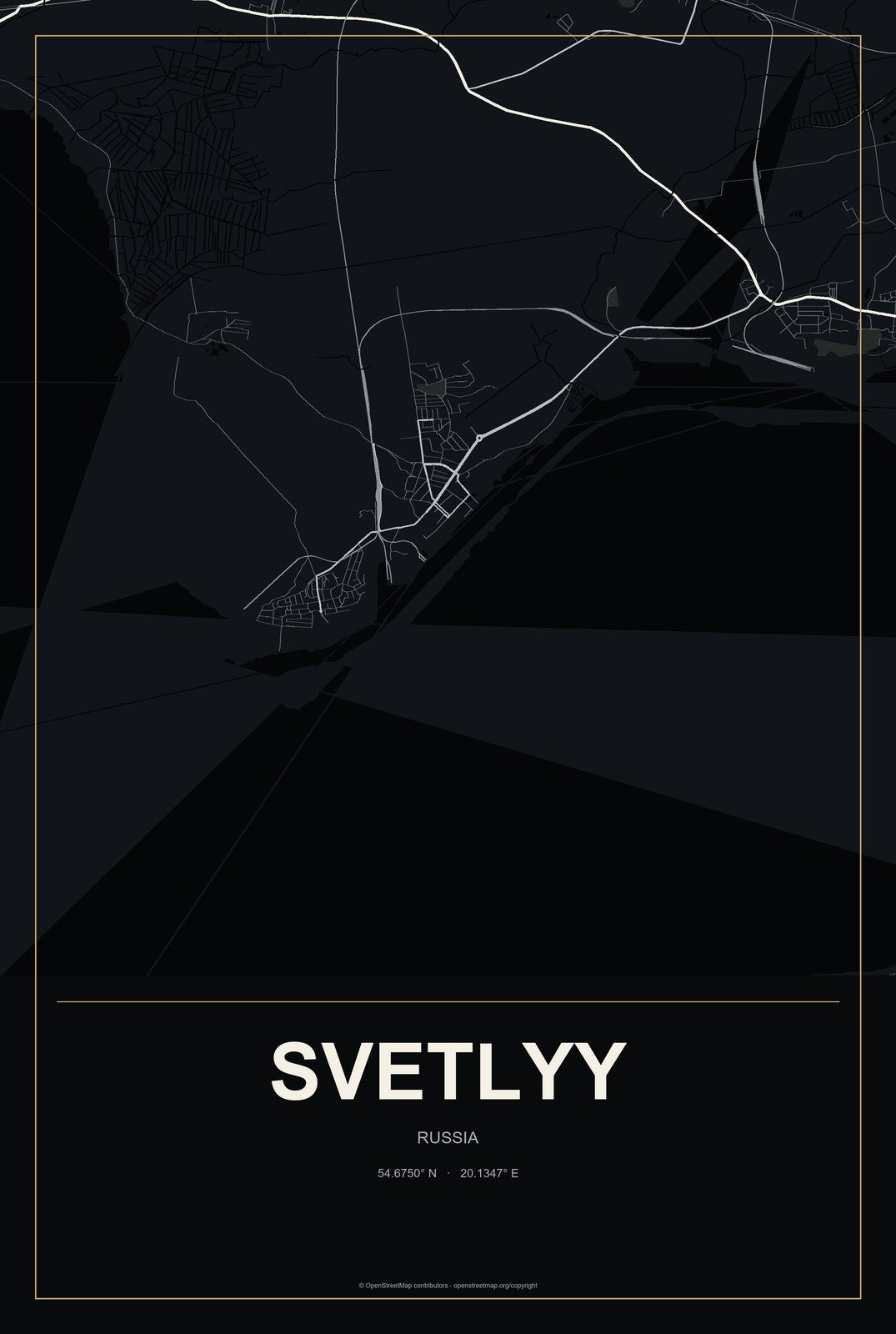 Svetlyy, Kaliningrad Oblast, Russia City Map Aluminum Sign in Metropolitan Noir style