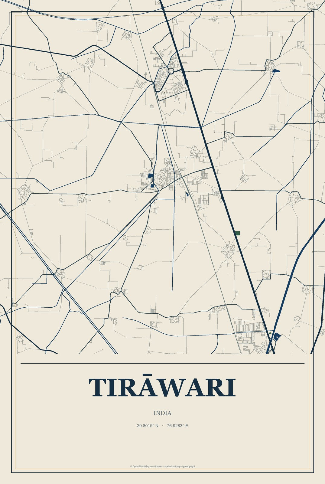 Tirāwari, India City Map Aluminum Sign in Coastal Cutout style