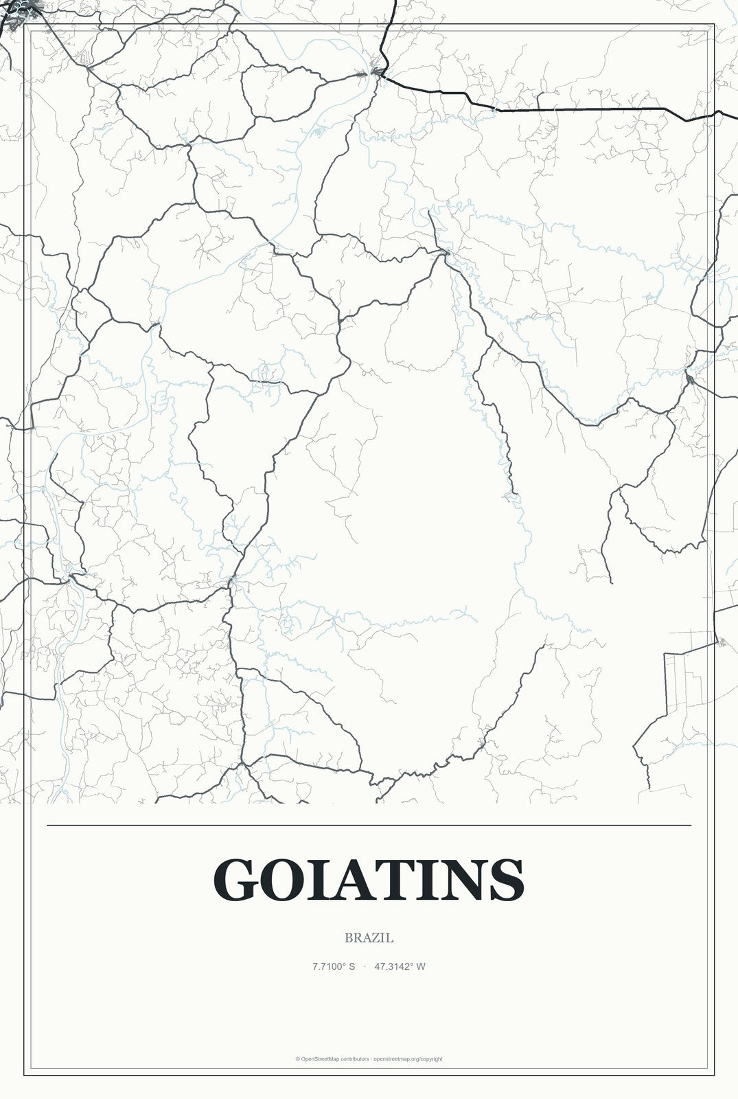 Goiatins, Brazil City Map Aluminum Sign in Gallery Air style
