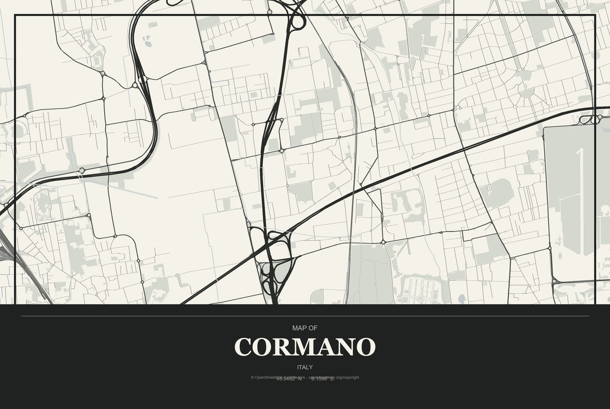 Cormano, Italy City Map Aluminum Sign in Museum Plaque style