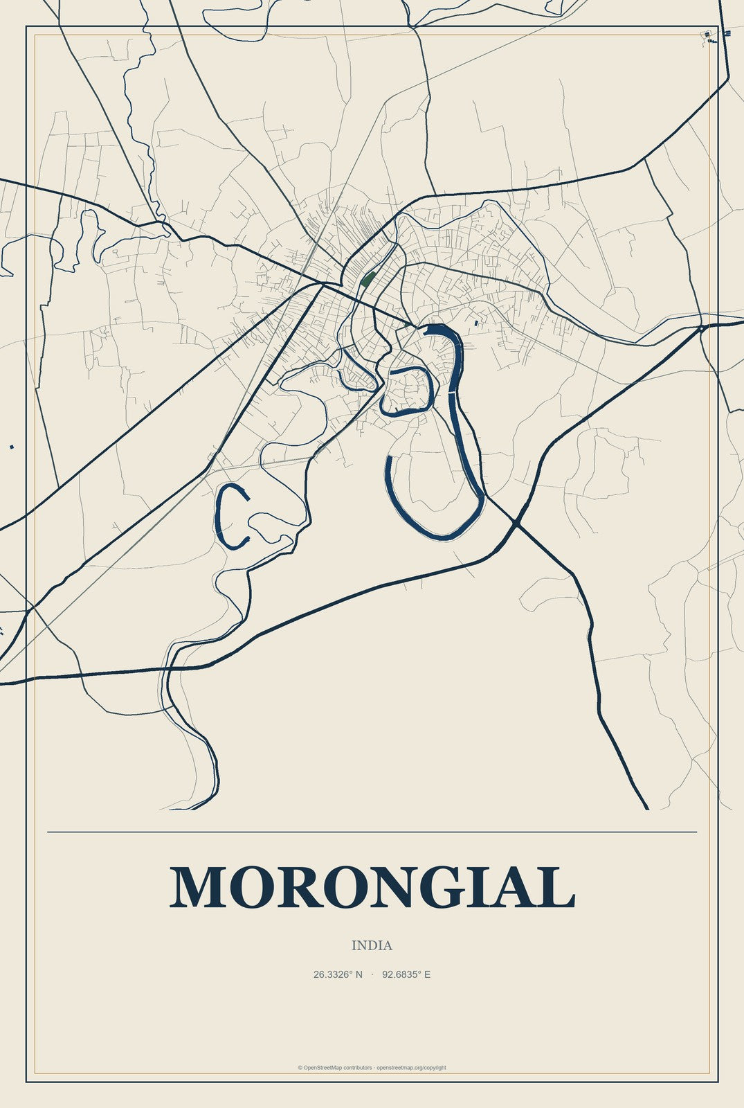 Morongial, India City Map Aluminum Sign in Coastal Cutout style
