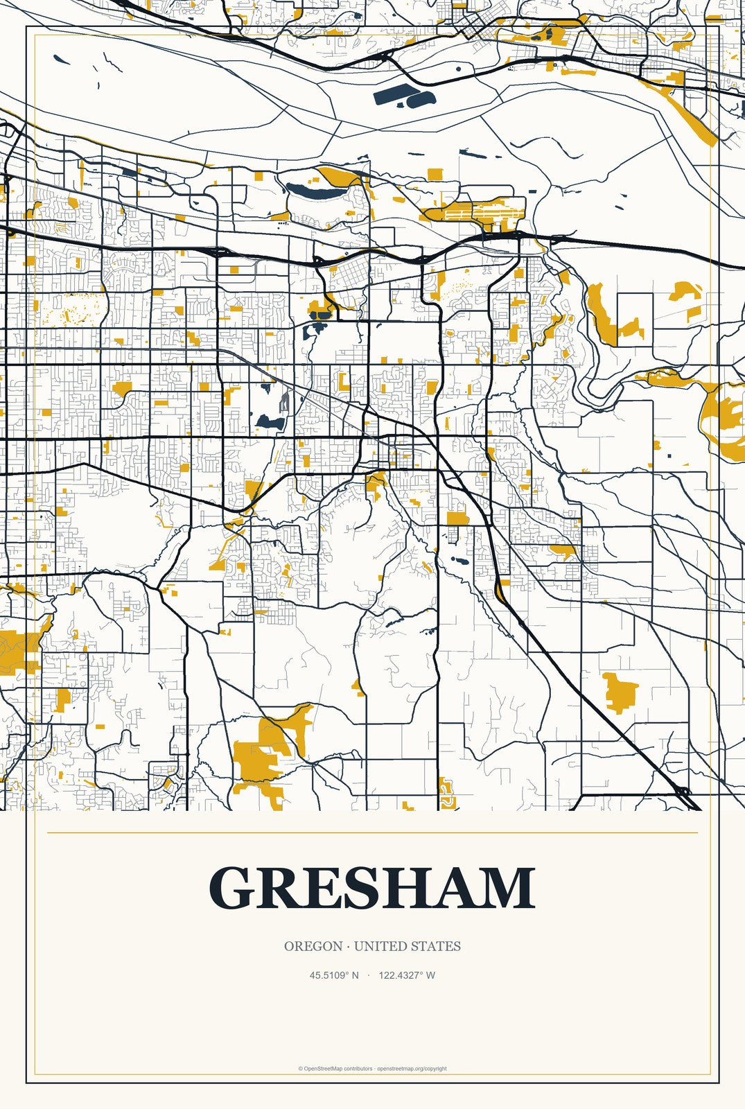 Gresham, Oregon City Map Aluminum Sign in Citrine Modern style