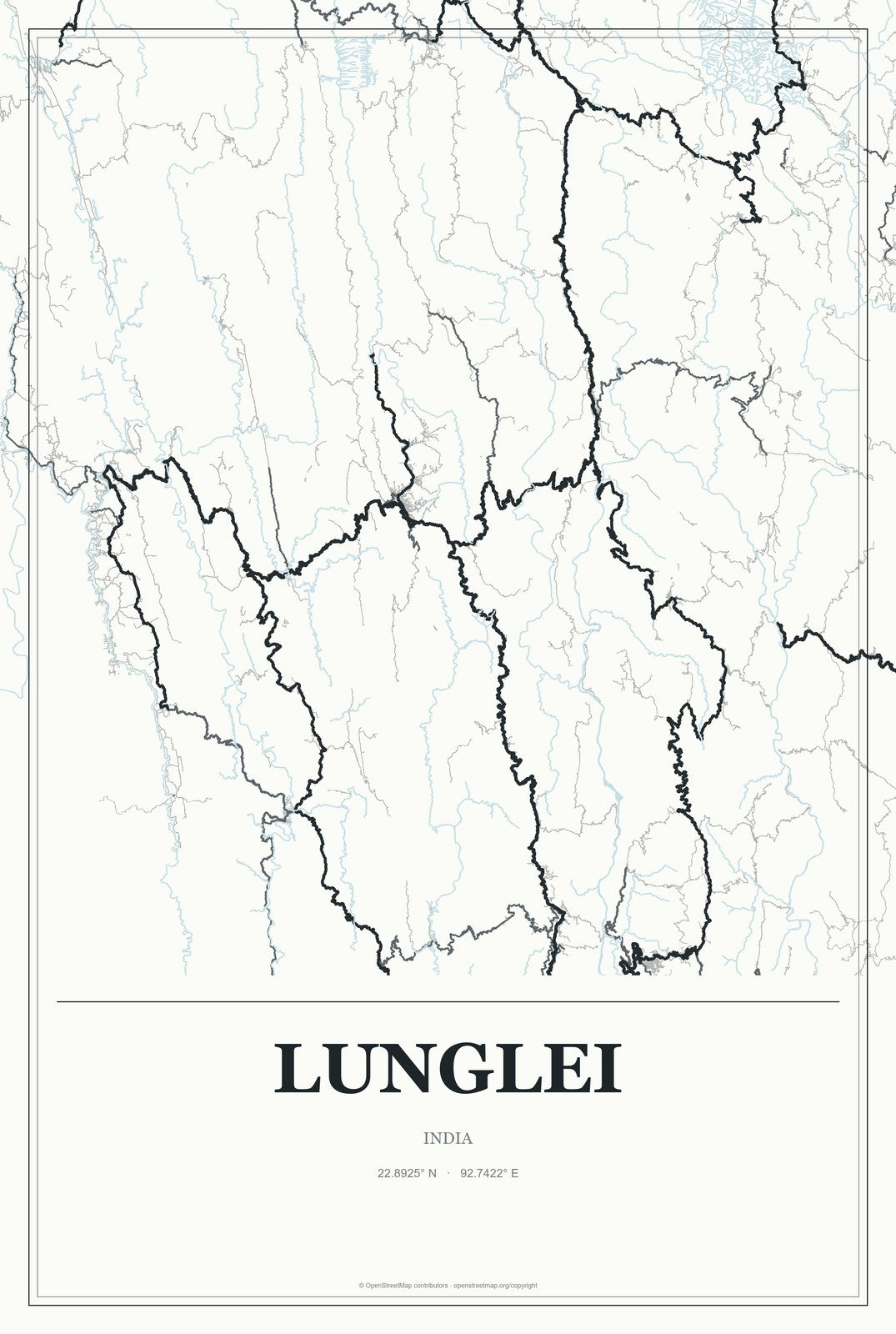 Lunglei, India City Map Aluminum Sign in Gallery Air style