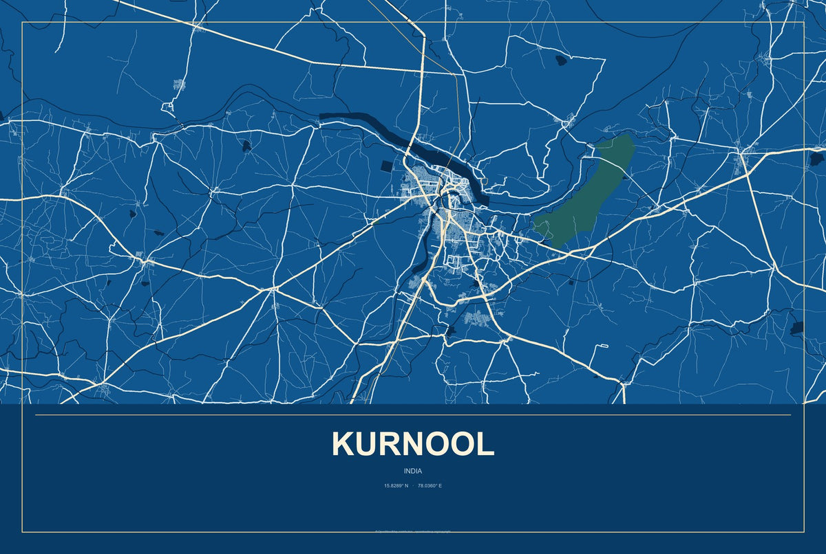 Kurnool, India City Map Aluminum Sign in Harbor Cobalt style