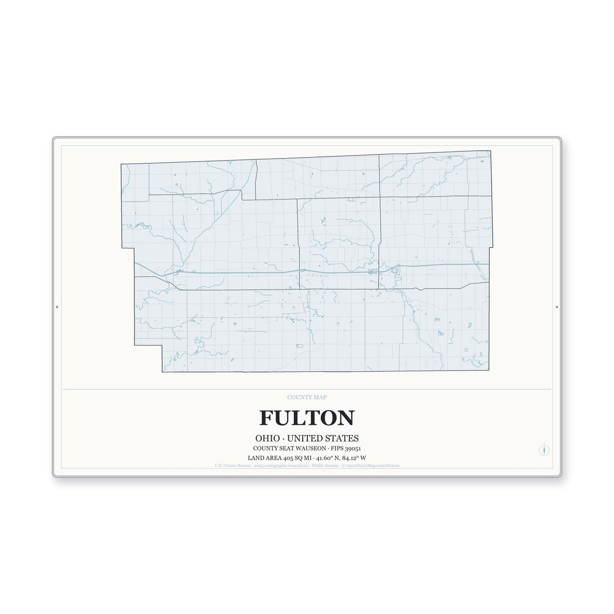 Fulton County, Ohio Map Aluminum Sign in Gallery Air style