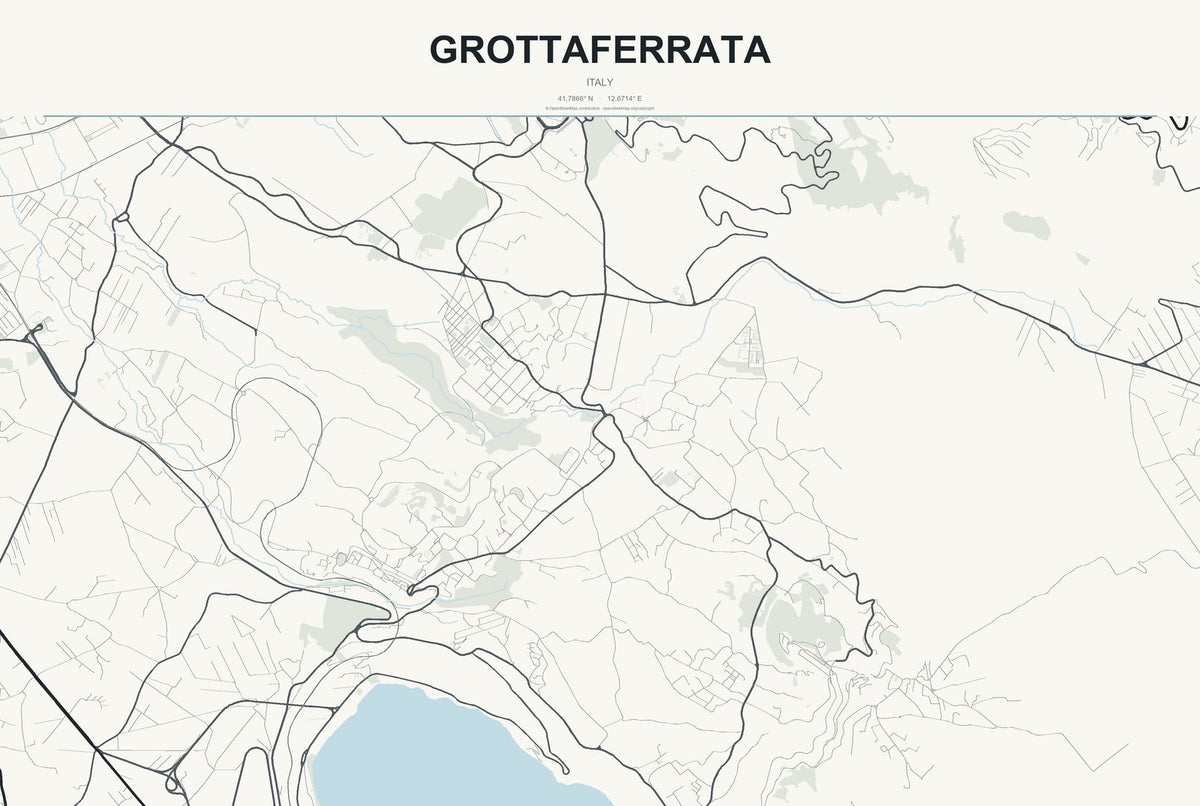 Grottaferrata, Italy City Map Aluminum Sign in Headline Atlas style