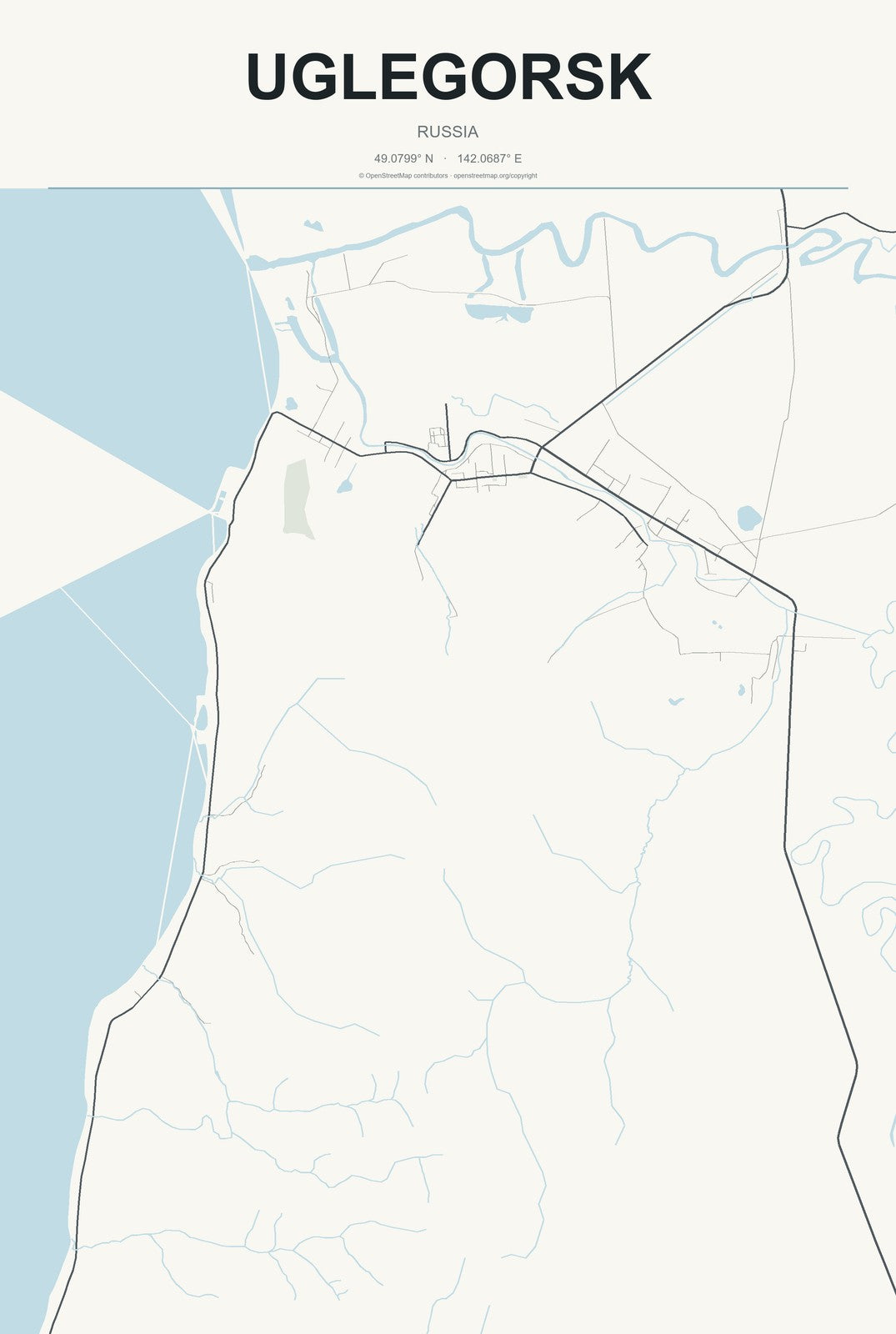 Uglegorsk, Russia City Map Aluminum Sign in Headline Atlas style