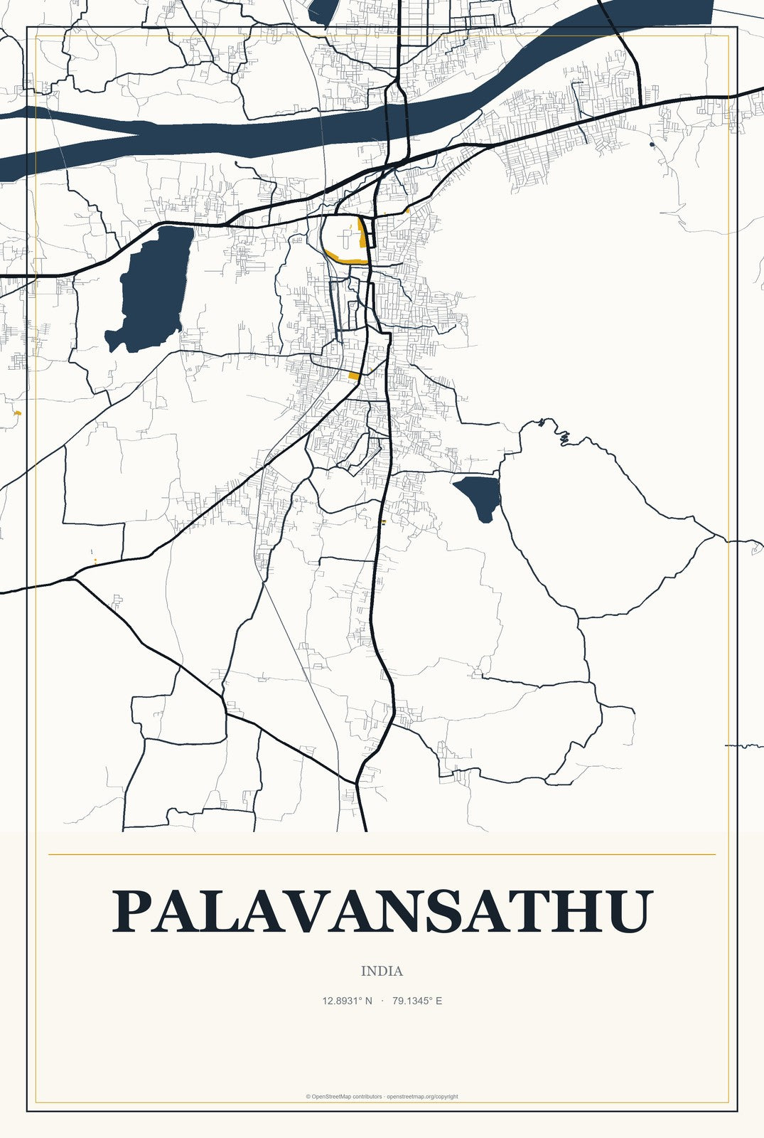 Palavansathu, India City Map Aluminum Sign in Citrine Modern style