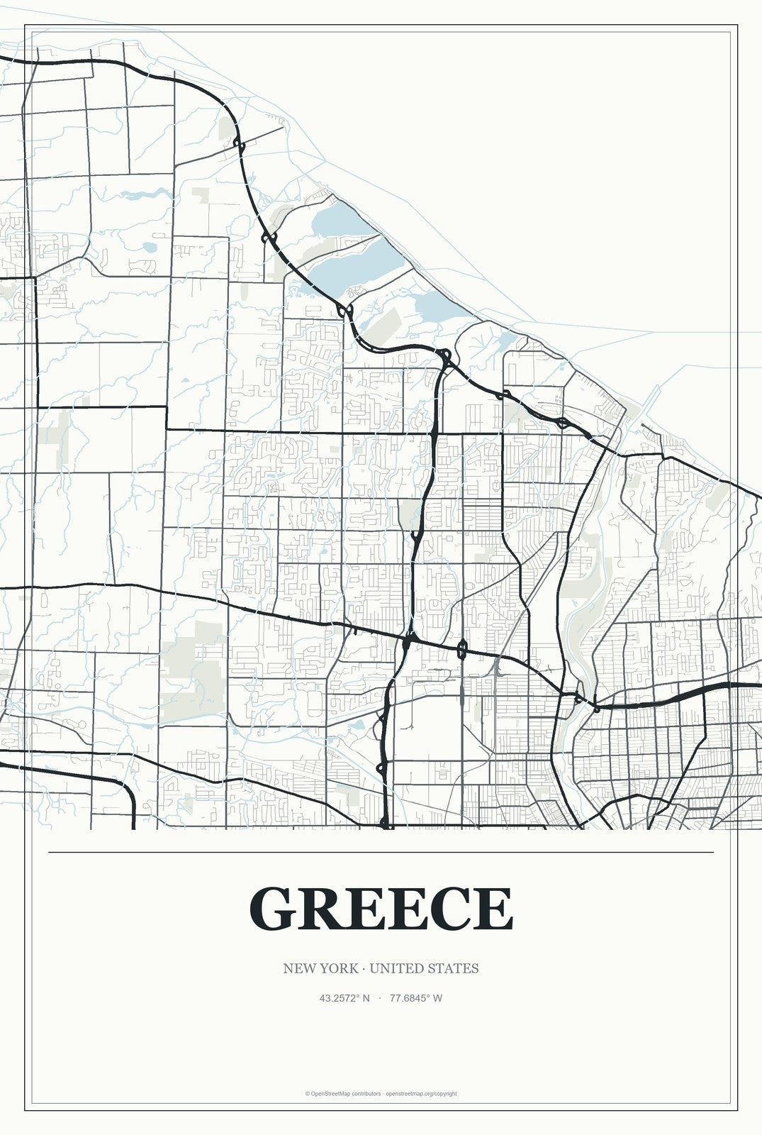 Greece, New York City Map Aluminum Sign in Gallery Air style