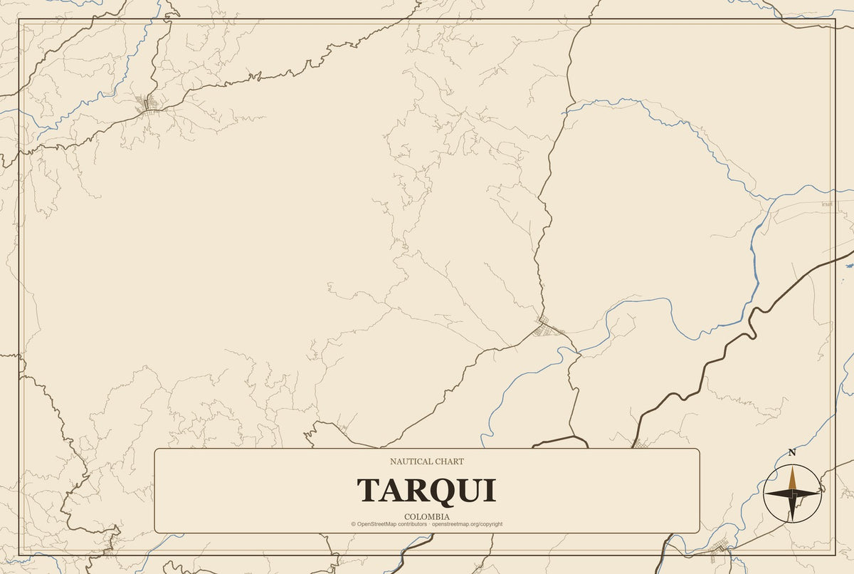 Tarqui, Colombia City Map Aluminum Sign in Heritage Nautical style