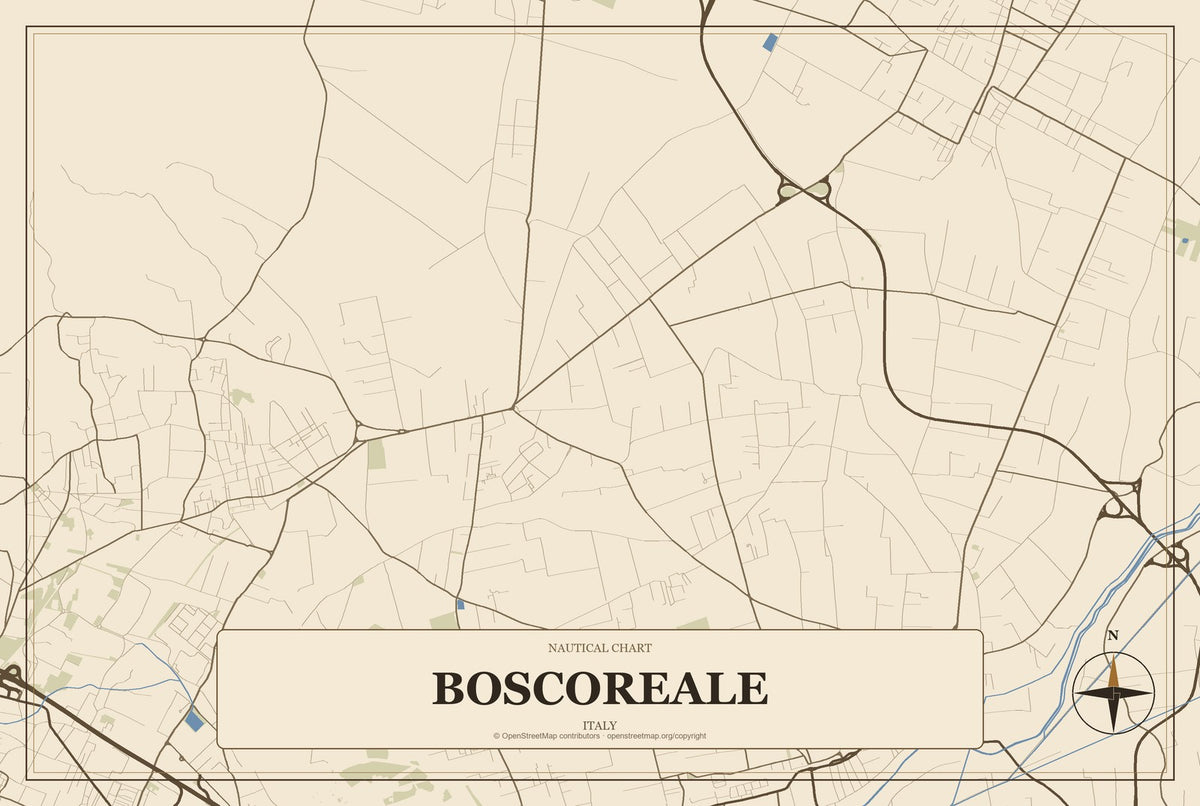 Boscoreale, Italy City Map Aluminum Sign in Heritage Nautical style