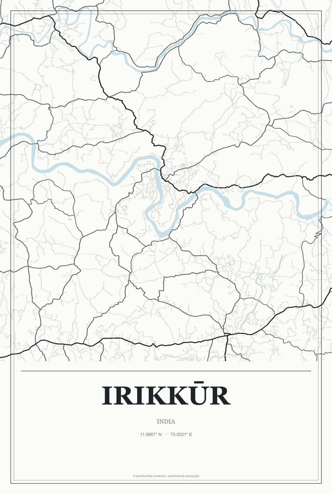 Irikkūr, India City Map Aluminum Sign in Gallery Air style