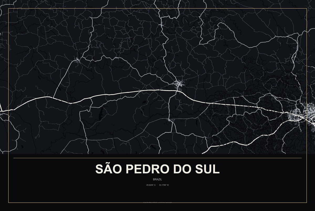 São Pedro do Sul, Brazil City Map Aluminum Sign in Metropolitan Noir style