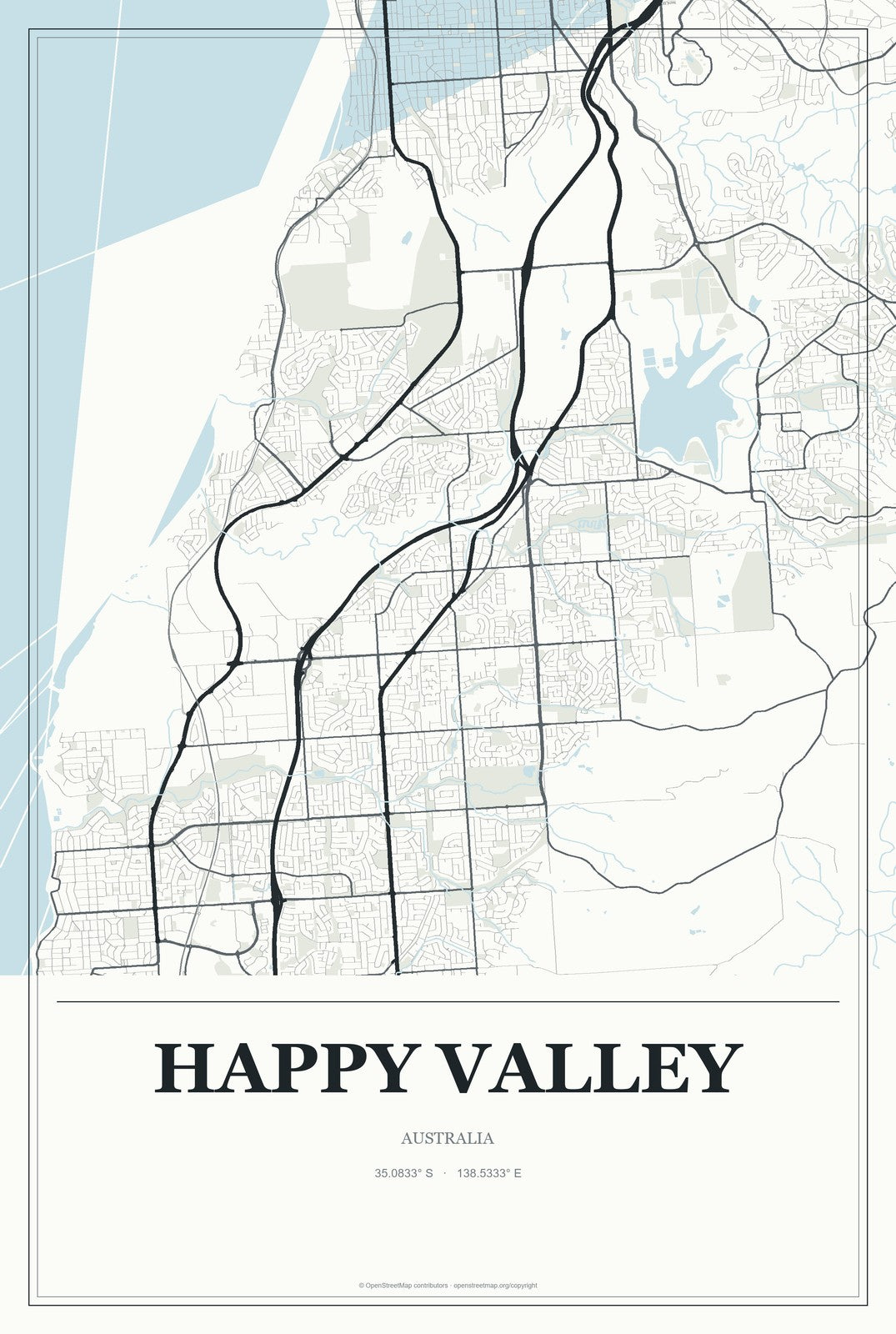 Happy Valley, Australia City Map Aluminum Sign in Gallery Air style