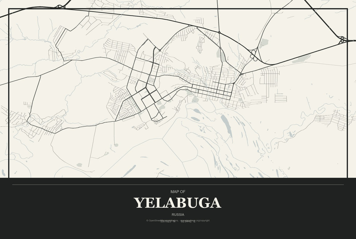 Yelabuga, Russia City Map Aluminum Sign in Museum Plaque style