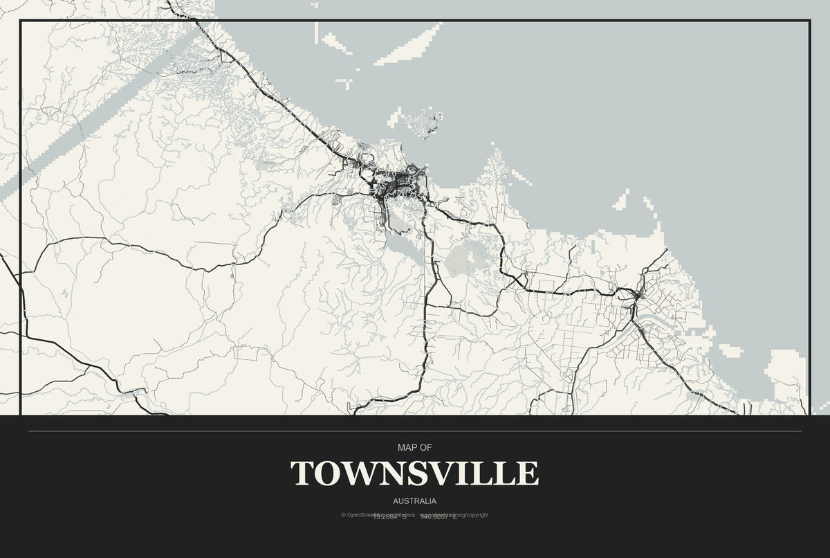 Townsville, Australia City Map Aluminum Sign in Museum Plaque style