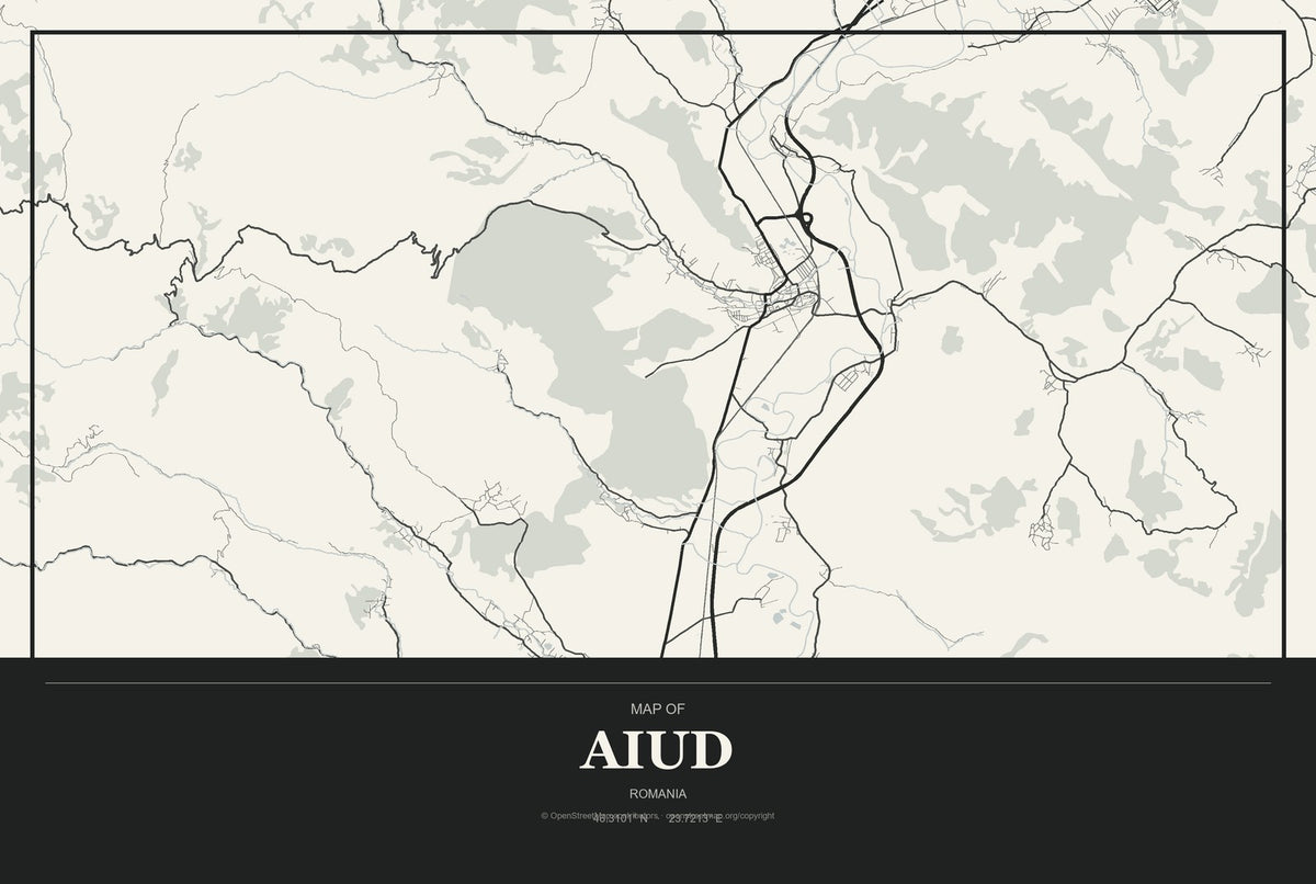 Aiud, Romania City Map Aluminum Sign in Museum Plaque style
