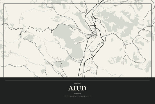 Aiud, Romania City Map Aluminum Sign in Museum Plaque style